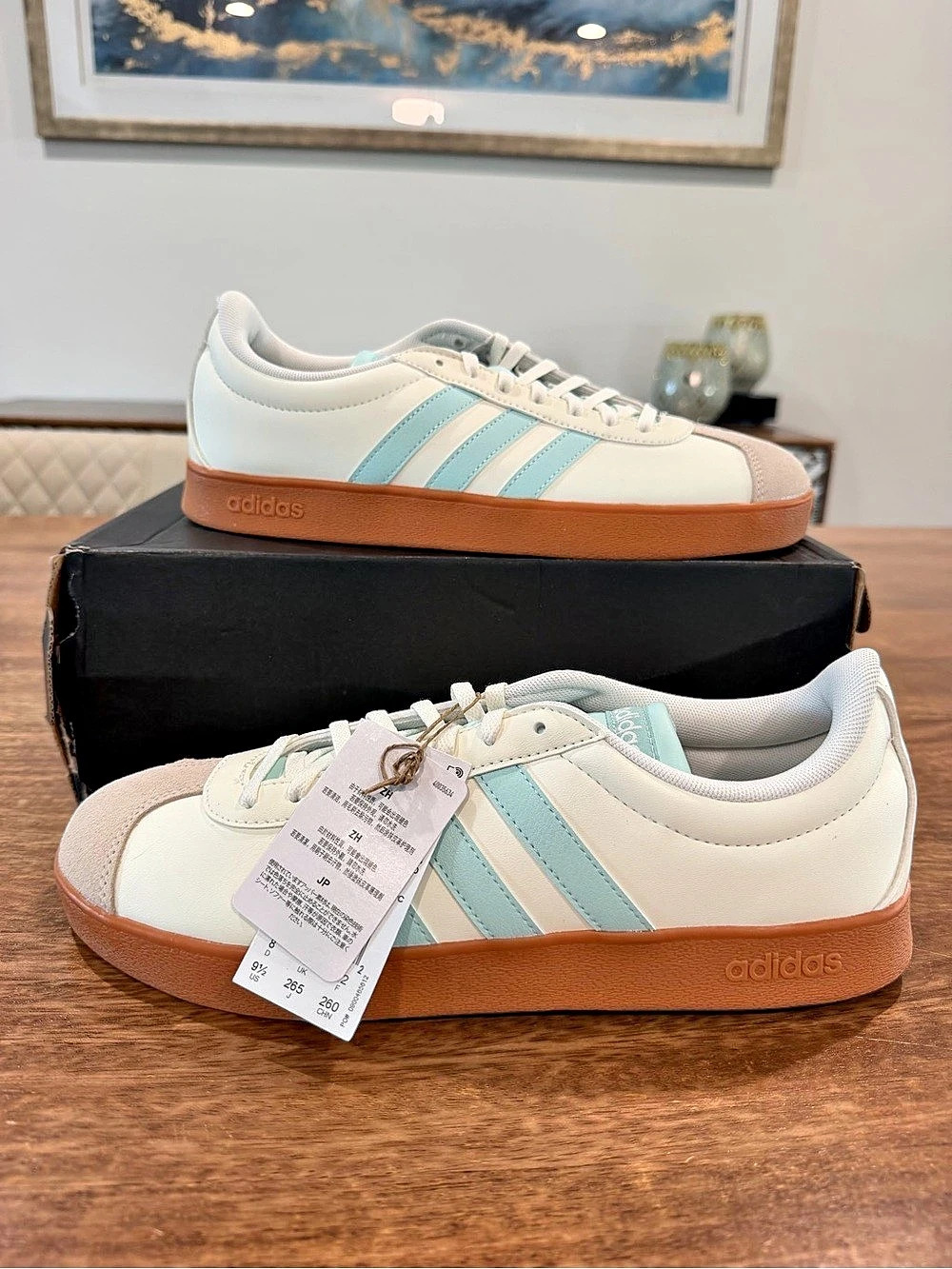 Adidas VL Court Base Sneakers White & Blue-Size 9.5W/8M BNIB
